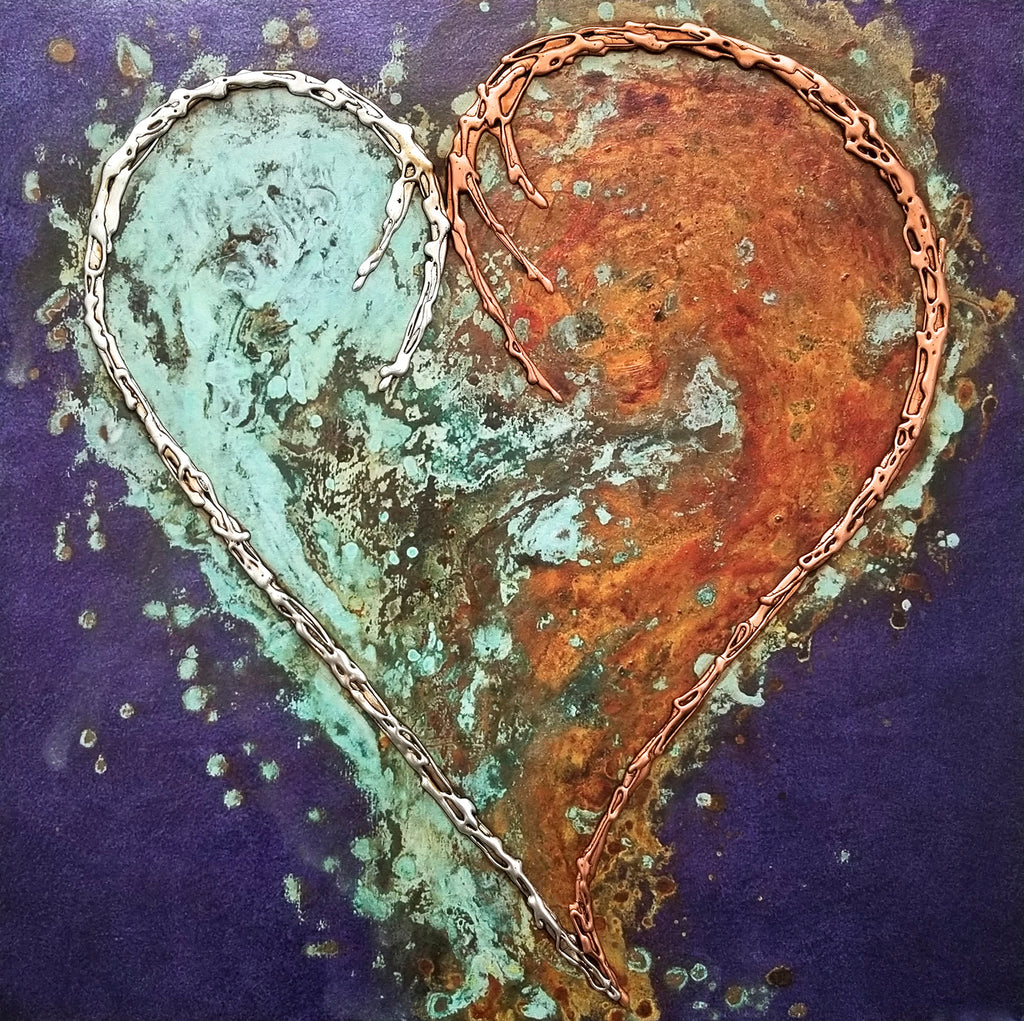 Purple, Rust and Patina Heart (canvas wrap)