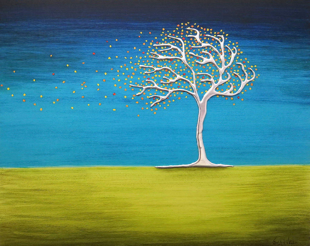 Blue/Green Windy Tree (canvas wrap)